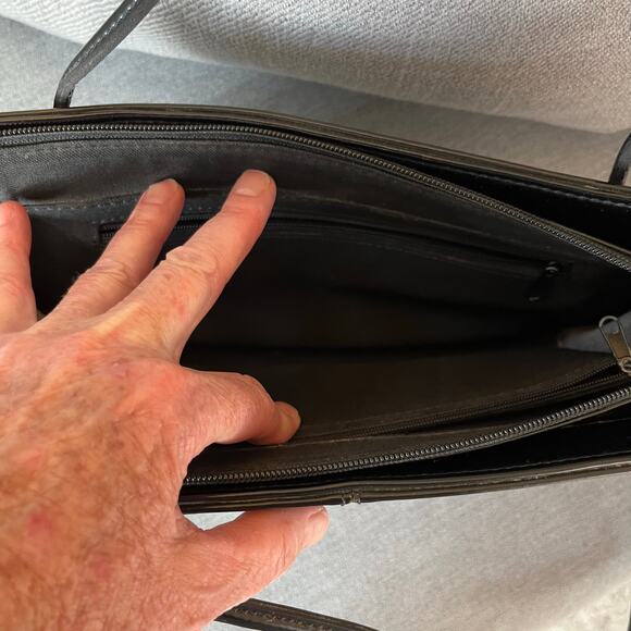 Colorblock Black Red Tan Faux Leather Shoulder Bag Handbag Purse Small - Picture 12 of 14